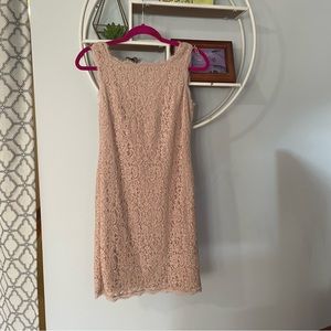 Adrianna Papell Women's 4 Blush Pink Nude Lace Sleeveless Lined Zip Up Dress